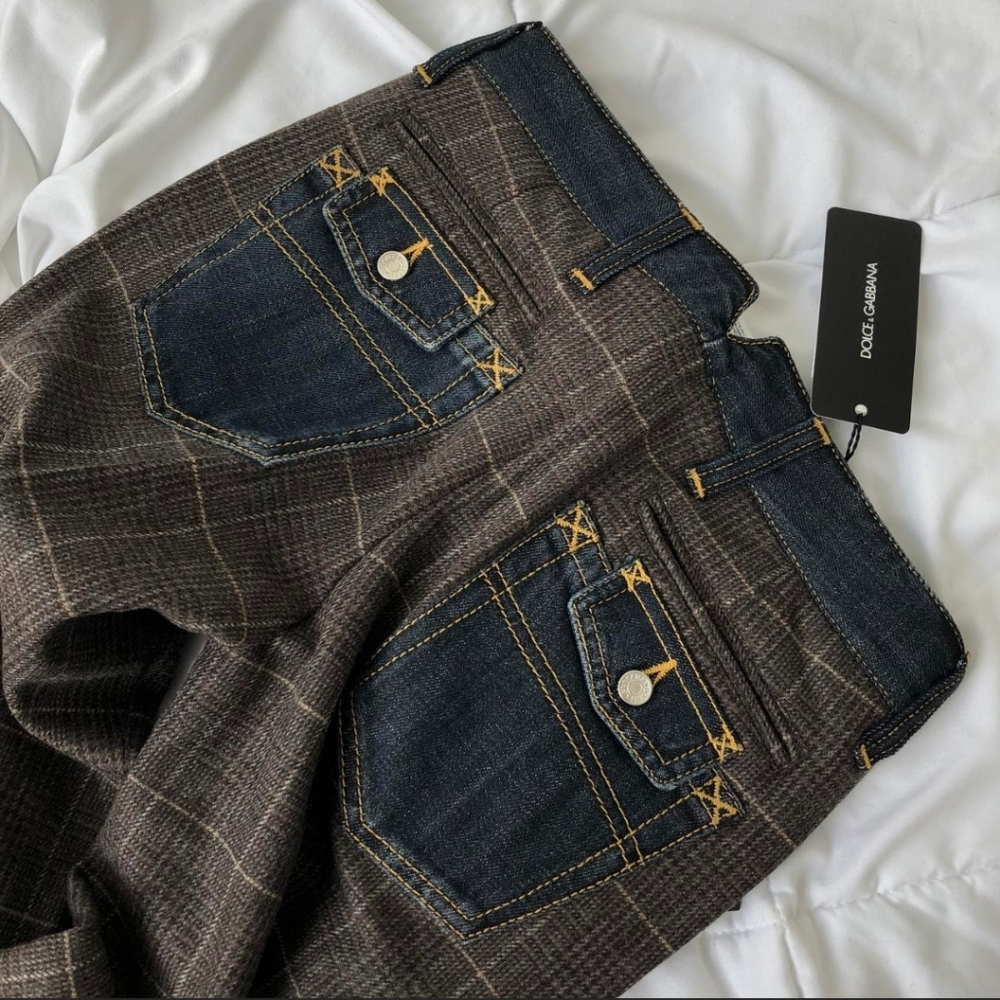 Dolce & Gabbana Wool And Denim Lowrise Tartan Trousers - Picture 3 of 9